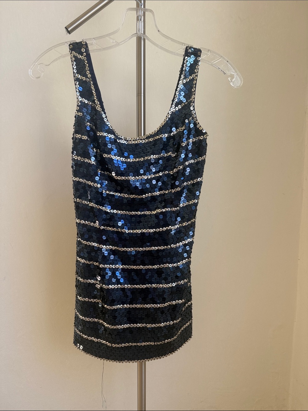 Vintage Custom Caché blue sequin top